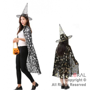 SET DE BRUJA SOMBRERO Y CAPA NEGRO X 1